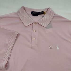 Polo RALPH LAUREN Pink White Pony Striped Collar Classic Men Polo Knit Size XXL‎